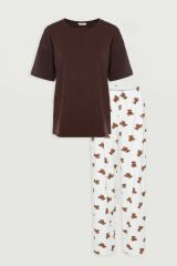 Kadın Pamuklu Ayıcık Desenli Kısa Kollu Pijama Takımı 72113 - M