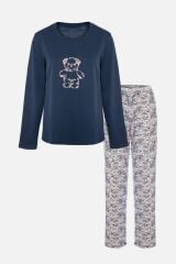 Kadın Çiçek Desenli Uzun Kollu Pijama Takımı KO70131 Çiçek Desenli - M - KO70131 Çiçek Desenli - M