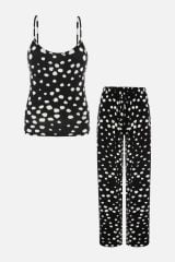 Kadın İp Askılı Viskon Benek Desenli Pijama Takımı KO70127 - XL