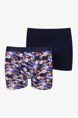 Erkek 2'li Pamuklu Likralı Boxer KO9004BX-2 Çiçek Desen ve Lacivert - L