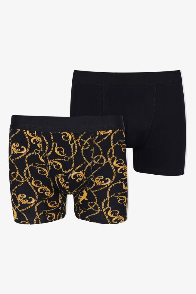 Erkek 2'li Pamuklu Likralı Boxer KO9004BX-5 Zincir Desen ve Siyah - XL - KO9004BX-5 Zincir Desen ve Siyah - XL