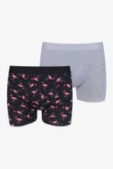 Erkek 2'li Pamuklu Likralı Boxer KO9004BX-3 Flamingo Desen ve Gri Melanj - L - KO9004BX-3 Flamingo Desen ve Gri Melanj - L