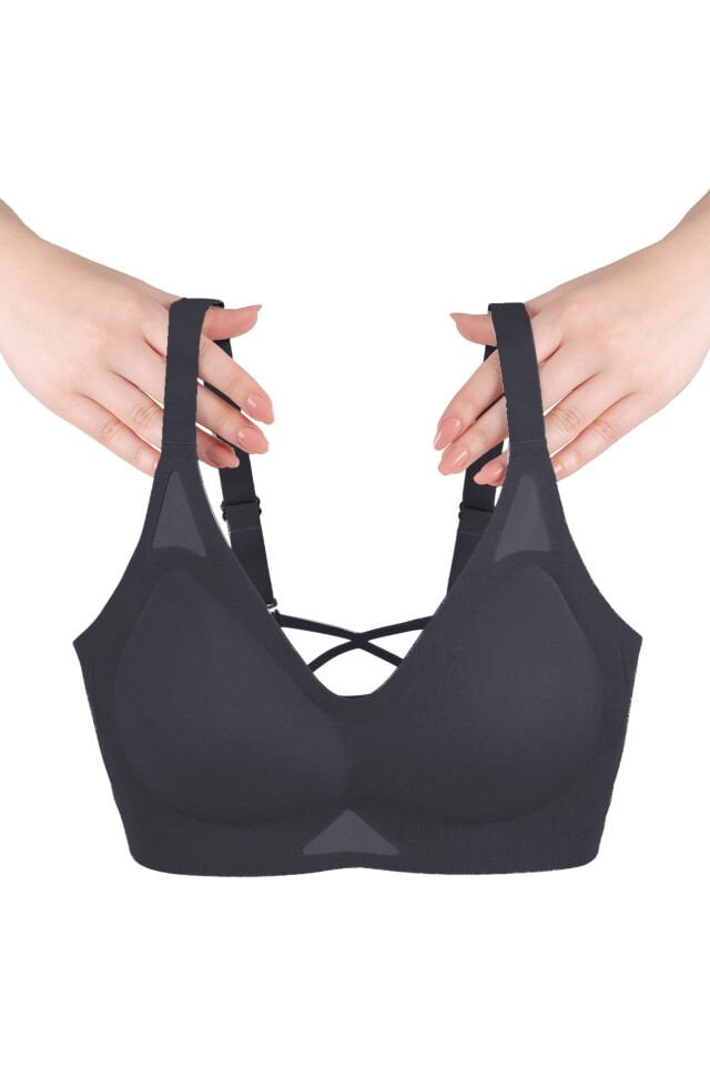 Balensiz Push Up Dikişsiz Çıkarılabilir Pedli Nefes Alan Sporcu Sütyen Siyah - 75B
