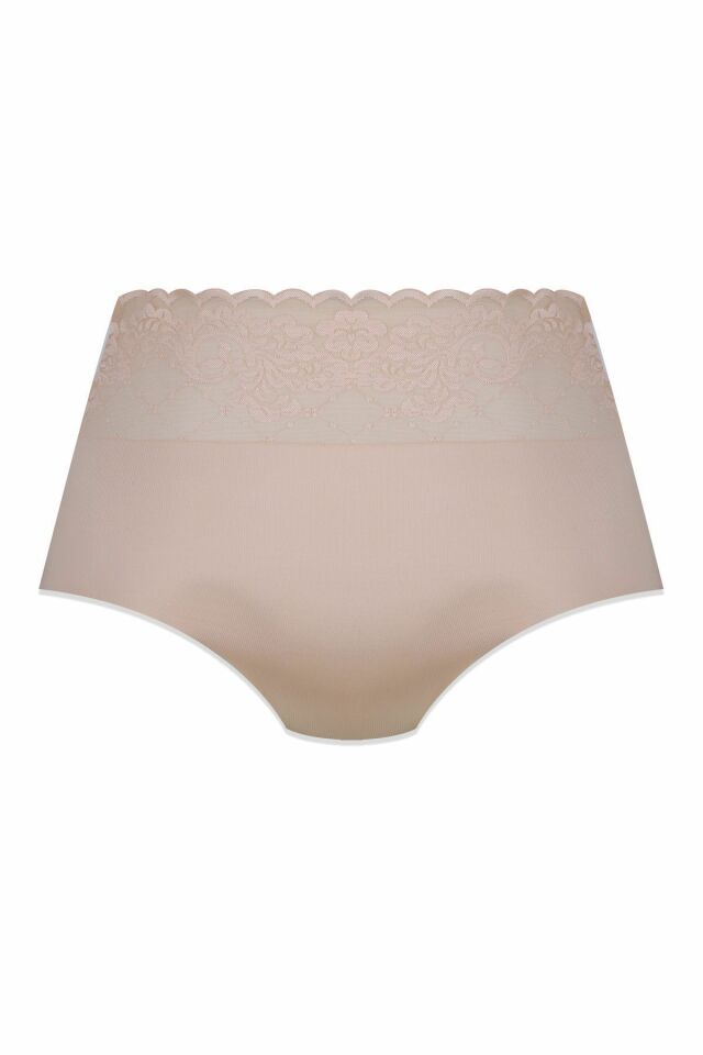 Kadın 3'lü Yüksek Bel Dantel Detaylı Külot Ten - 2XL