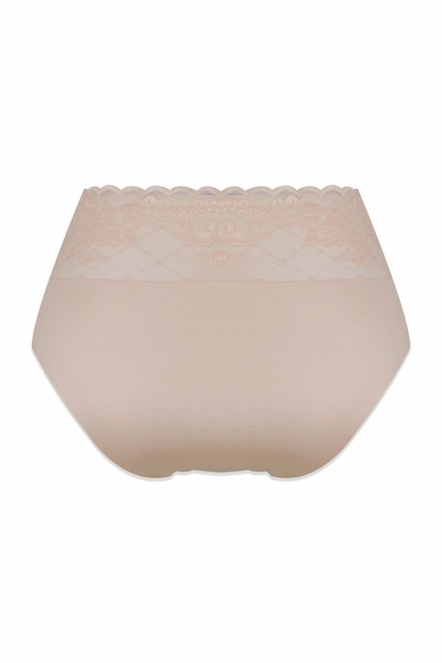 Kadın 3'lü Yüksek Bel Dantel Detaylı Külot Ten - 2XL