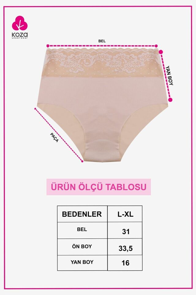Kadın 3'lü Yüksek Bel Dantel Detaylı Külot Ten - 2XL
