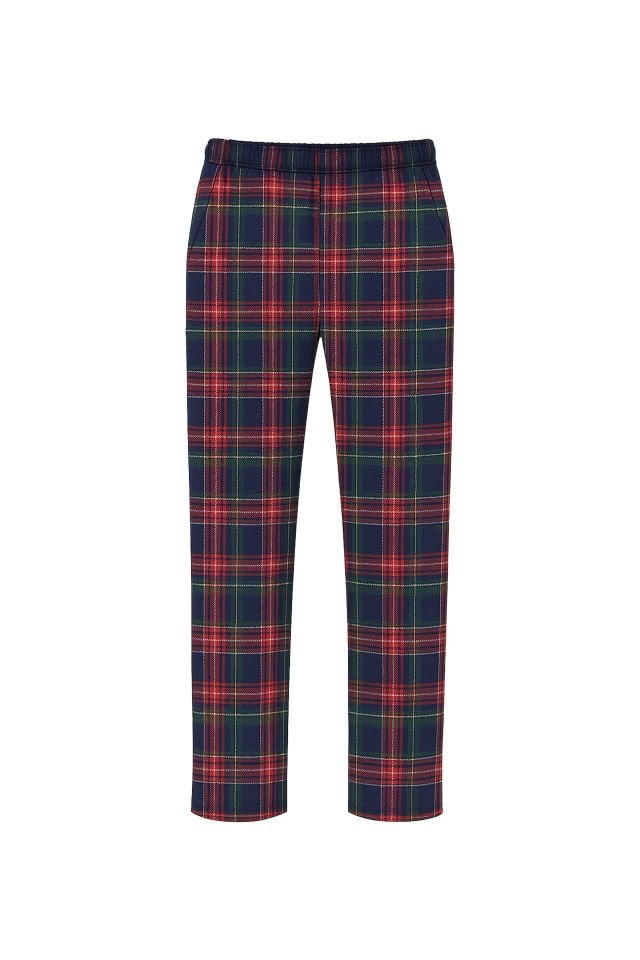 Erkek Pamuklu Göğüs Cepli Lacivert- Kırmızı Ekose Desenli Uzun Kollu Cep Detaylı Pijama Takımı 2XL