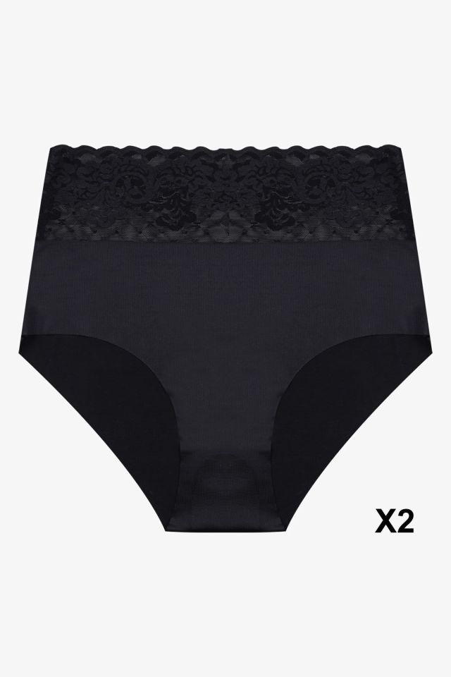 Kadın 3'lü Yüksek Bel Dantel Detaylı Külot Siyah - L/XL