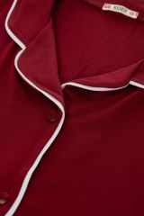Kadın Kısa Kollu Viskon - Yumuşak Dokulu Düğmeli Biyeli Bol Paça Pijama Takımı Siyah - M - Siyah - M