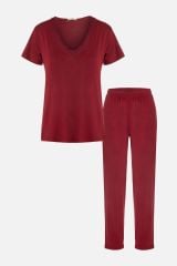 Kadın Viskon Yumuşak Dokulu Kısa Kollu Dantel Detaylı Pijama Takım KO70118 Siyah - S
