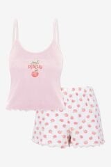 Kadın Pamuklu Baby Overloklu İp Askılı Şortlu Pijama Takımı KO70123 Şeftali - S
