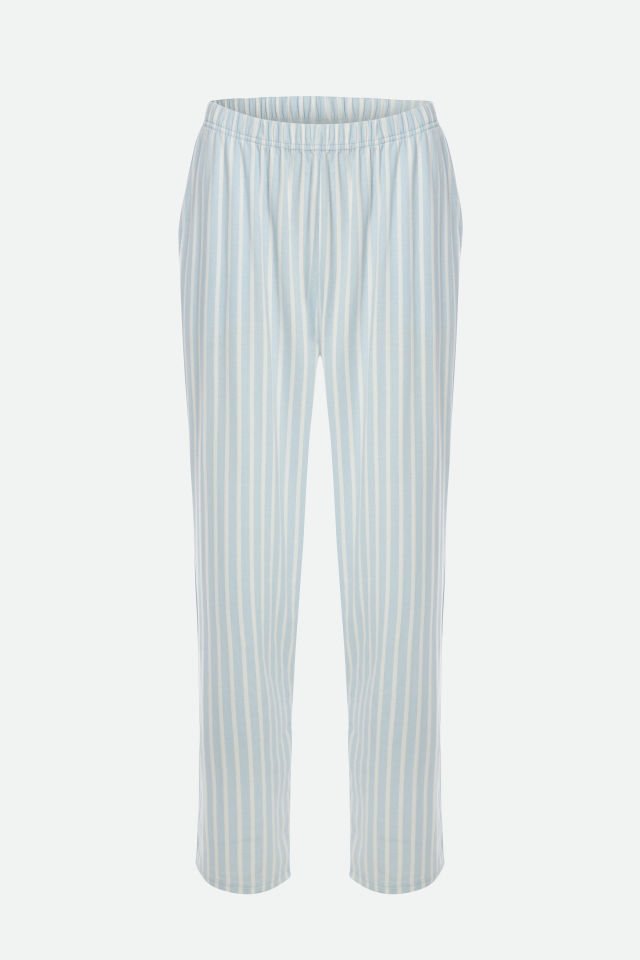 Erkek Pamuklu Uzun Kollu Üst Baskılı Alt Çizgili Cep Detaylı Pijama Takımı S - Beyaz - Mavi