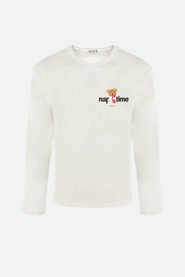 Erkek Pamuklu Uzun Kollu Üst Baskılı Alt Çizgili Cep Detaylı Pijama Takımı S - Beyaz - Mavi