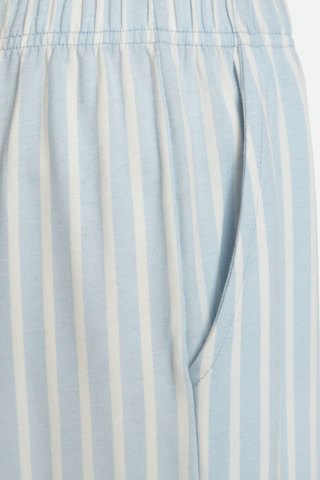 Erkek Pamuklu Uzun Kollu Üst Baskılı Alt Çizgili Cep Detaylı Pijama Takımı S - Beyaz - Mavi