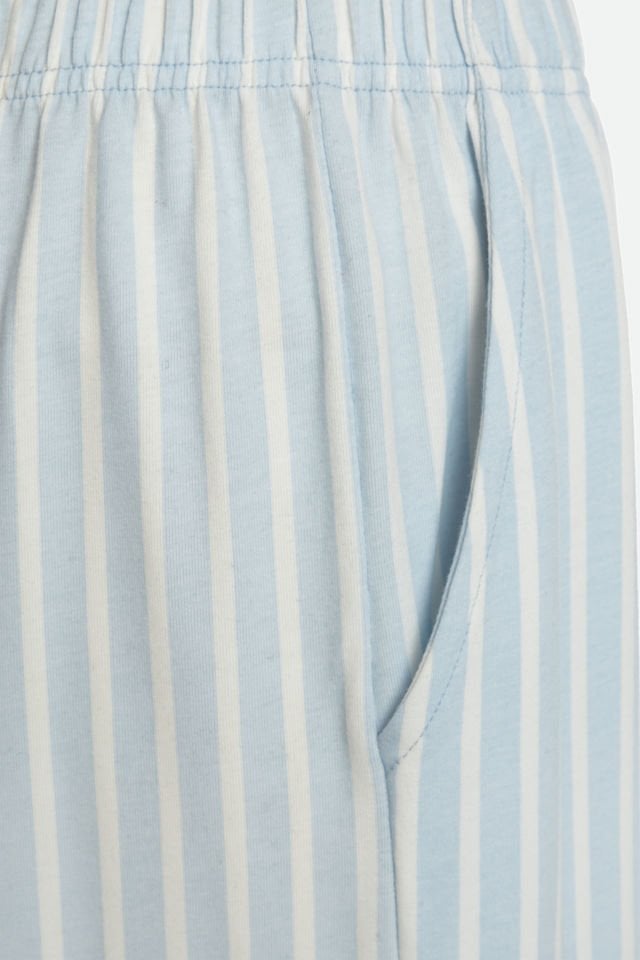 Erkek Pamuklu Uzun Kollu Üst Baskılı Alt Çizgili Cep Detaylı Pijama Takımı M - Beyaz - Mavi