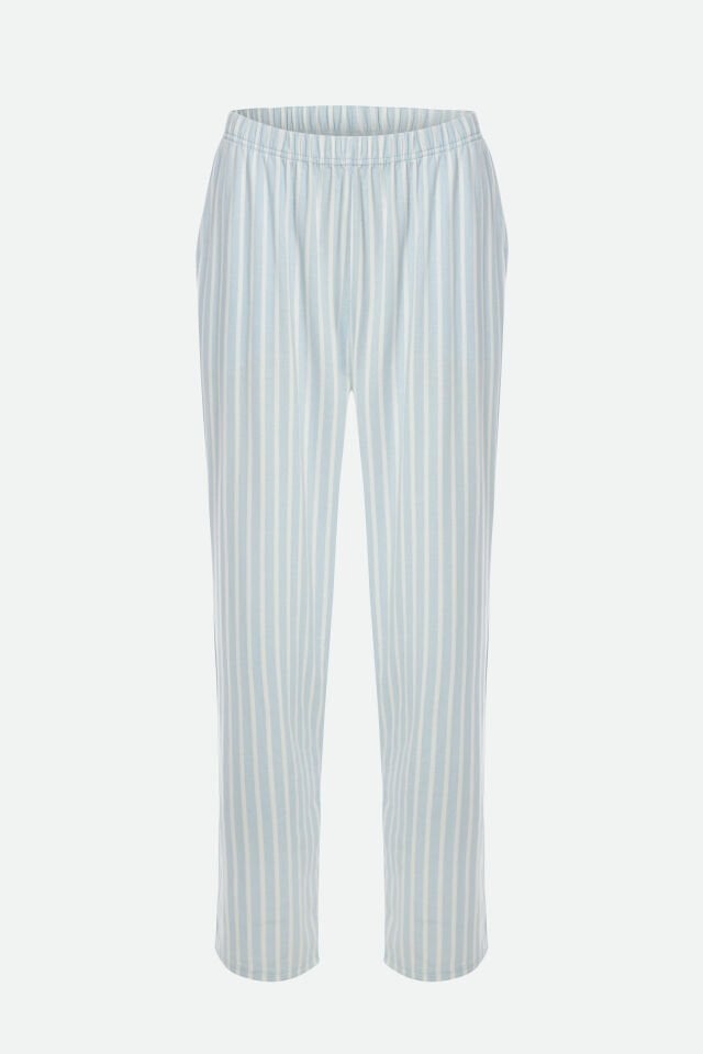 Erkek Pamuklu Uzun Kollu Üst Baskılı Alt Çizgili Cep Detaylı Pijama Takımı XL - Beyaz - Mavi