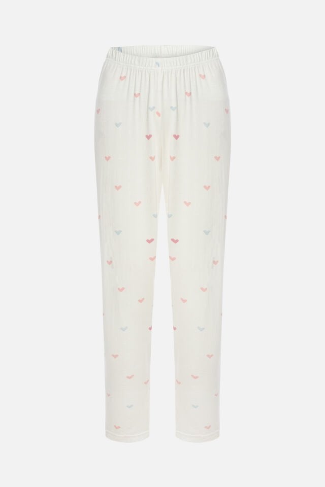 Kadın Kalp Desenli Kısa Kollu Pijama Takımı S - Ekru -  Pembe