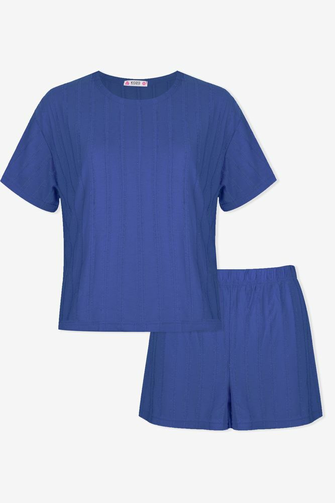 Kadın Saks Saçaklı Yarım Kollu Şortlu Takım KO70116 Saks - XL - KO70116 Saks - XL