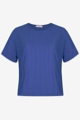 Kadın Saks Saçaklı Yarım Kollu Şortlu Takım KO70116 Saks - XL - KO70116 Saks - XL