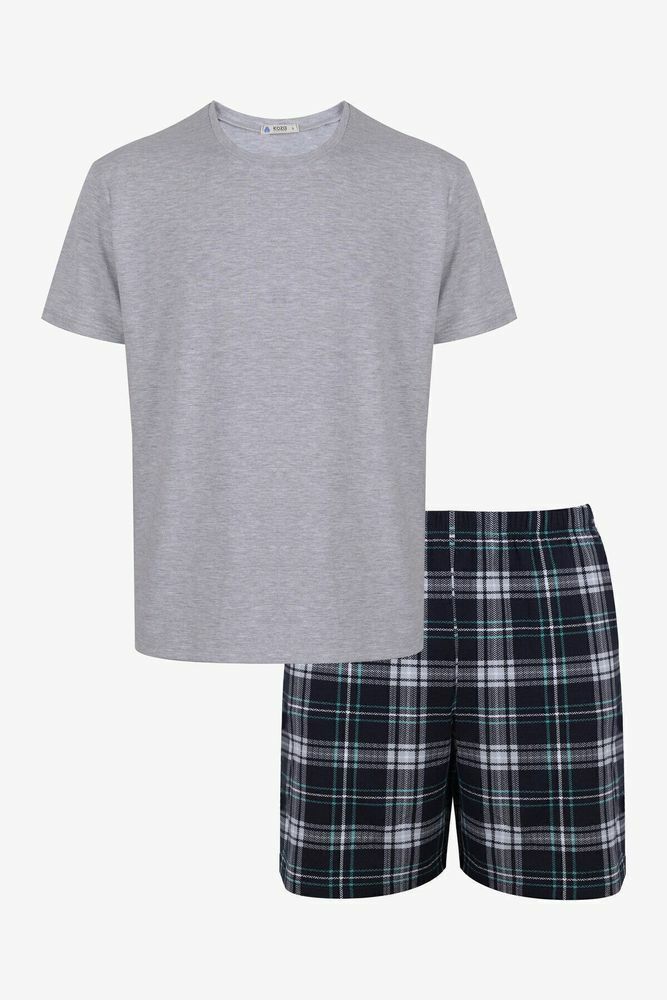 Erkek Gri Melanj Alt Desenli Şortlu Pijama Takımı KO6305TS-3 Üst Gri Melanj Alt Desenli - 2XL - KO6305TS-3 Üst Gri Melanj Alt Desenli - 2XL