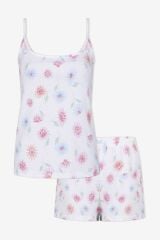 Kadın Pamuklu İp Askılı Çiçek Desenli Şortlu Pijama Takımı KO70115 Çiçek Desen - XL