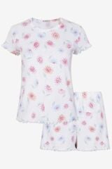Kadın Pamuklu Baby Overloklu Çiçek Desenli Şortlu Pijama Takımı KO70114 Çiçek Desen - M