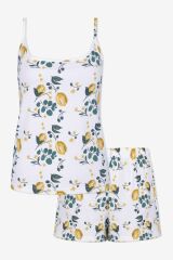 Kadın Pamuklu İp Askılı Limon Desenli Şortlu Pijama Takımı KO70113 Limon Desen - XL