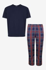 Erkek Kısa Kollu Pamuklu Ekose Desenli Pijama Takımı KO60103 Ekose Desen - L