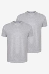 Erkek 2'li Basic Likralı T-Shirt KO103ET-1 Gri Melanj - 2XL