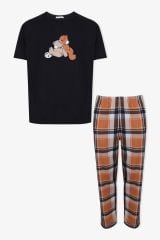 Erkek Kısa Kollu Pamuklu Ekose Desenli Ayıcık Baskılı Pijama Takımı KO60101 Bal Ekose Ayıcık Desen - S - KO60101 Bal Ekose Ayıcık Desen - S