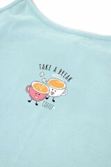 Kadın Pamuklu Çizgili Desenli İp Askılı Şortlu Pijama Takımı KO7203Ş-1 Mavi - M