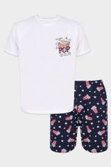Erkek Kısa Kollu Pamuklu Popcorn Desenli Şortlu Pijama Takımı KO60100 Popcorn Desen - S - KO60100 Popcorn Desen - S