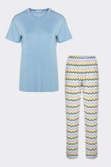 Kadın Basic Geometrik Desenli Pijama Takımı KO70108 Geometrik Desen - XL