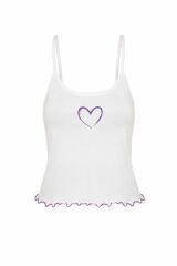 Kadın Pamuklu Baby Overloklu İp Askılı Şortlu Pijama Takımı KO7200Ş-4 Mor Kalpli - L - KO7200Ş-4 Mor Kalpli - L