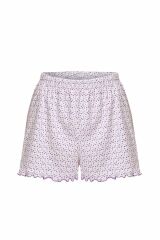 Kadın Pamuklu Baby Overloklu İp Askılı Şortlu Pijama Takımı KO7200Ş-4 Mor Kalpli - L - KO7200Ş-4 Mor Kalpli - L