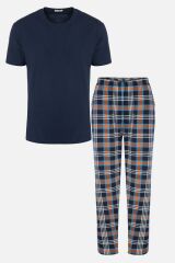 Erkek Kısa Kollu Ekose Desenli Pamuklu Pijama Takımı KO6303PJ-5 Ekose Desen - M