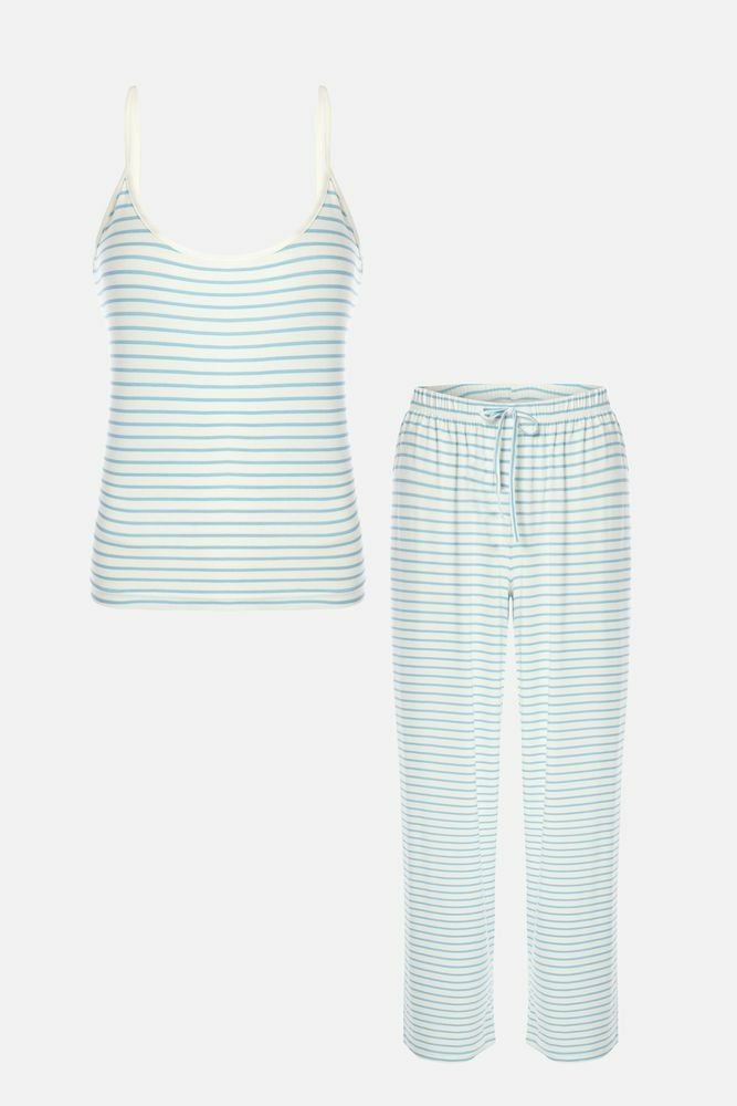 Kadın İp Askılı Viskon Çizgili Desenli Pijama Takımı KO70102 Çizgi Desen - M - KO70102 Çizgi Desen - M