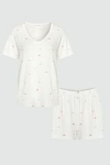 Kadın Kısa Kollu Viskon Kalp Desenli Şortlu Pijama Takımı KO70101 Kalp Desen - L - KO70101 Kalp Desen - L
