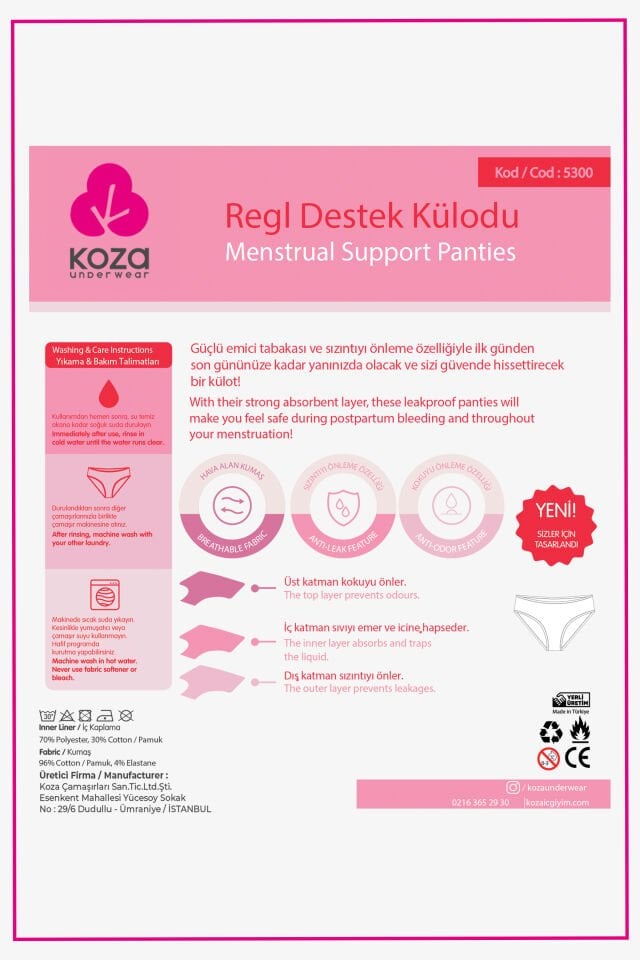 Siyah Yıkanabilir Regl Peroid Destek Külodu XL - Siyah