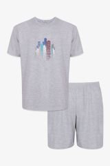 Erkek Gri Melanj Baskılı Şortlu Pijama Takımı KO6305TS-2 Gri Melanj - XL - KO6305TS-2 Gri Melanj - XL