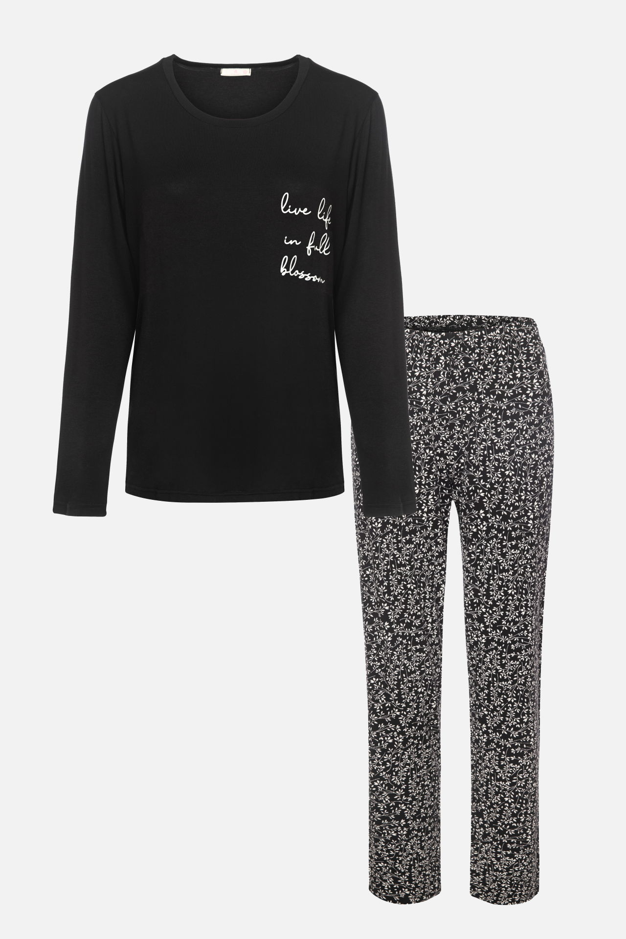 Kadın Baskılı Yaprak Desenli Yumuşak Dokulu Viskon Pijama Takımı XL - Siyah - Beyaz