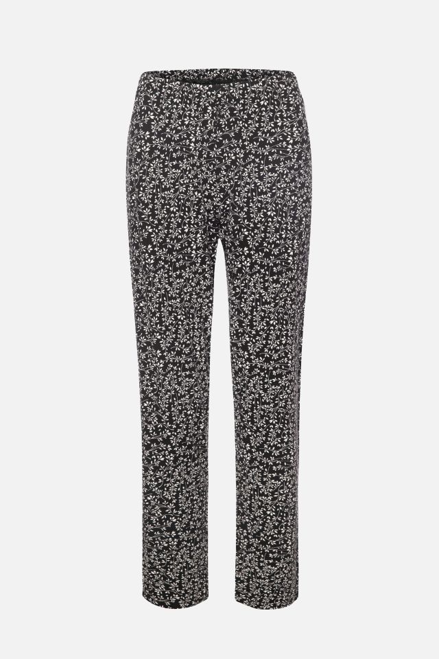 Kadın Baskılı Yaprak Desenli Yumuşak Dokulu Viskon Pijama Takımı XL - Siyah - Beyaz