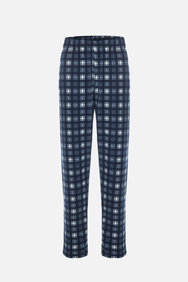 Erkek Soft Touch Uzun Kollu Alt Ekose Desenli Pijama Takımı S/M - Mavi - Beyaz