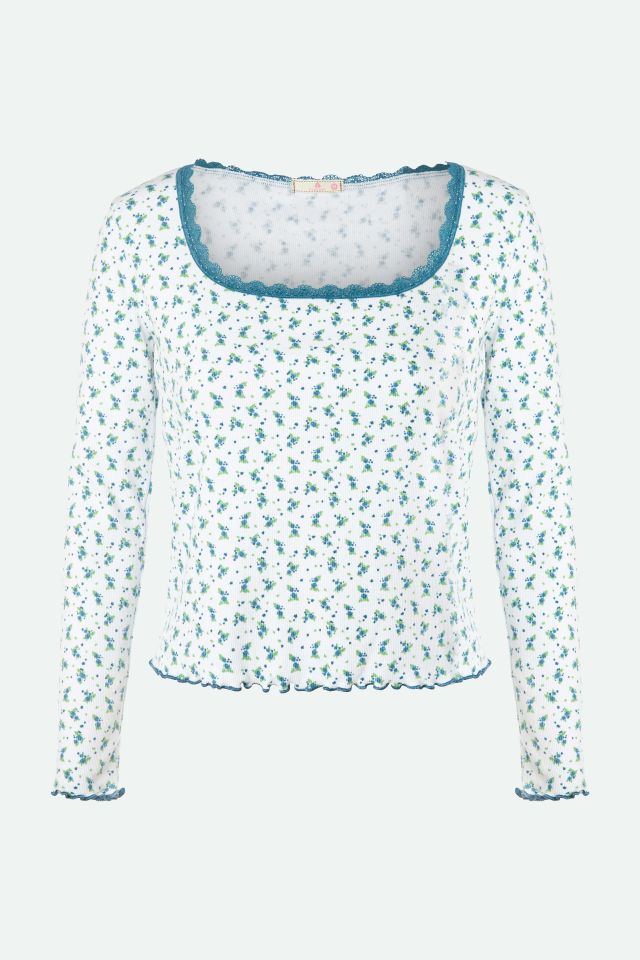 Kadın Kare Dantel Yaka Baby Overloklu Fiyonk Detaylı Pijama Takımı XL - Mavi - Beyaz