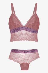 Kadın Danger Yazılı Lastikli Dantelli Büstiyer Takım 80227 Ekru - 80B - 80227 Ekru - 80B