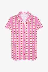 Kadın Pamuklu Kısa Kollu Gömlek Yaka Kalp Desenli Şortlu Pijama Takımı KO7309TS-1 Pembe Büyük Kalp Desenli - M - KO7309TS-1 Pembe Büyük Kalp Desenli - M