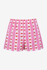 Kadın Pamuklu Kısa Kollu Gömlek Yaka Kalp Desenli Şortlu Pijama Takımı KO7309TS-1 Pembe Büyük Kalp Desenli - XL - KO7309TS-1 Pembe Büyük Kalp Desenli - XL