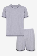 Erkek Gri Melanj Karyoka Dikişli Şortlu Pijama Takımı KO6305TS-1 Gri Melanj - L