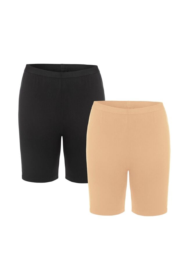 Kadın Viskon Yumuşak Tuşe İkili İçlik Tayt L/XL - Siyah - Ten