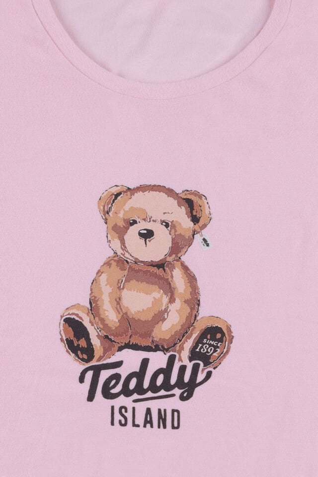 Kadın Soft Touch Pamuklu Ayıcık Desenli Pijama Takımı M - Pudra- Kahverengi